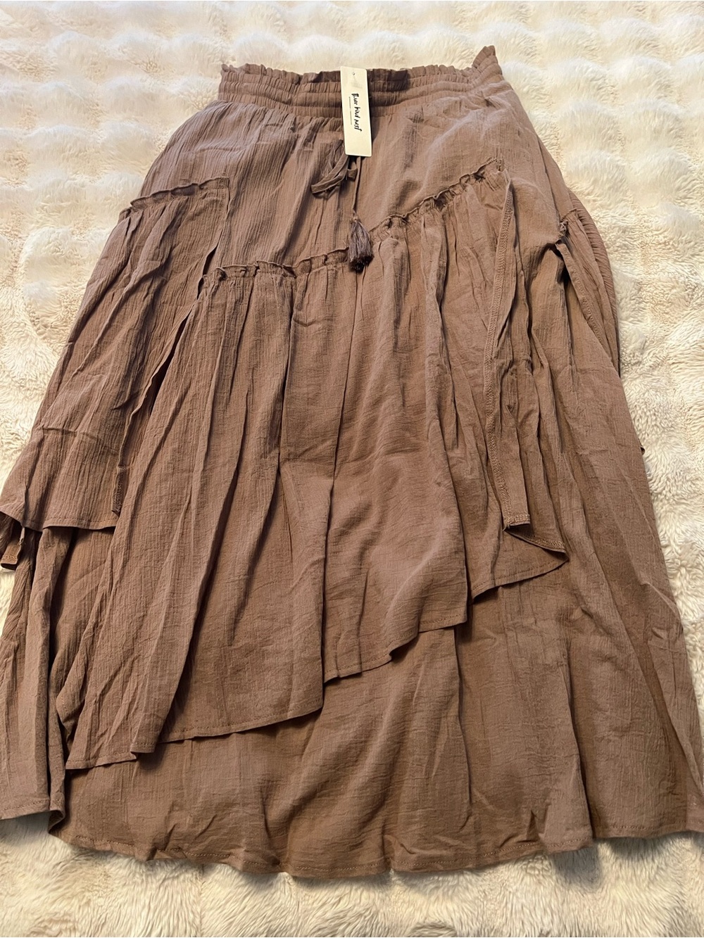 Three Bird Nest Boho Flowy Brown Tiered Maxi Skirt - Picture 2 of 6
